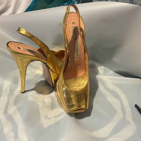 Gianmarco Lorenzi Summer Collection Gold Leather Italian Platform.  NEW Size 39. - Picture 3 of 6
